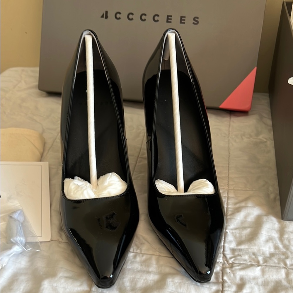 4CCCCEES Osha Mora Hi black patent leather heels size 38